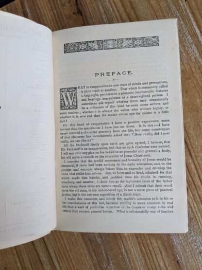 Preface inside an antiquarian copy of The Life and Adventures of Martin Chuzzlewit by Charles Dickens - Circa 1880's - undated
