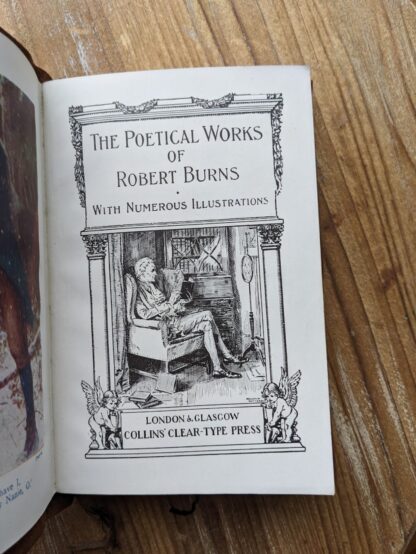 Title Page up close - scarce undated copy of The Poetical Works of Robert Burns - Limp Vellum calf leather