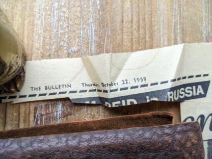 date of news article up close - ephemera inside a scarce undated copy of The Poetical Works of Robert Burns - Limp Vellum calf leather