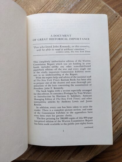 pages inside - 1964 REPORT OF THE WARREN COMMISSION - The Assassination of President Kennedy published by Bantam Books Inc. - The New York Times Company