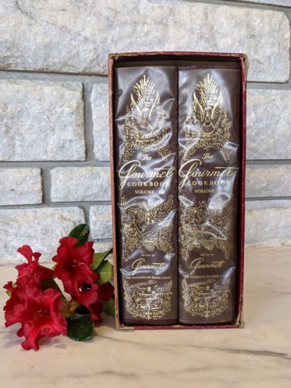 1965 The Gourmet Cook Book Volumes 1 & 2 Revised Ed First Printing - boxed set - binding view