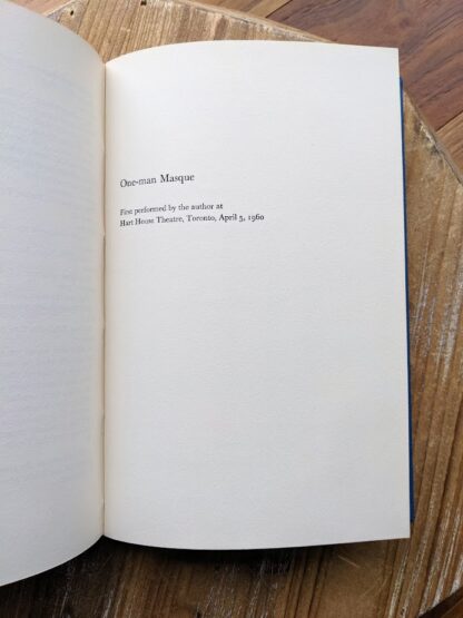 One -man Masque - 1962 The Kildeer & other Plays by James Reaney - Signed by Author - First Edition